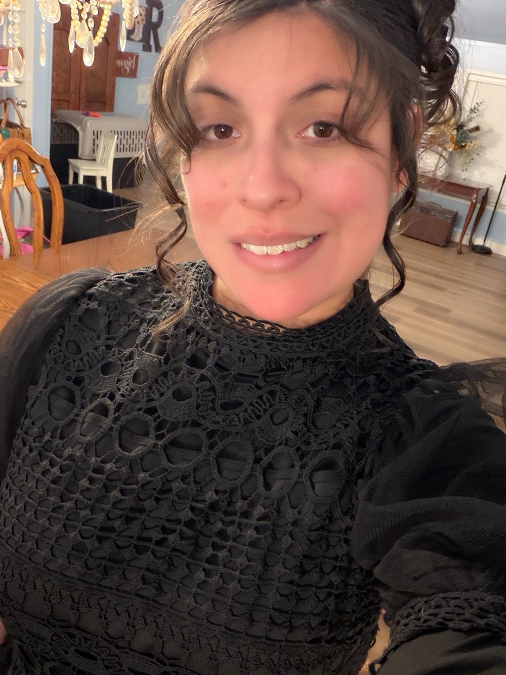 Black Lace Crochet High-Neck Women's Top